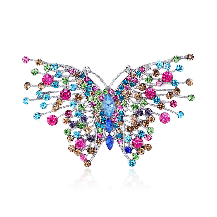 Pink Silver Tone Butterfly Crystal Metal Brooch Pin