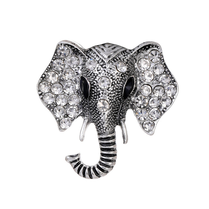 Black Silver Tone Elephant Crystal Two Designs Metal Brooch Pin