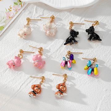Enamel Puppy Dog Stud Earrings Gold Posts 5 Color Styles
