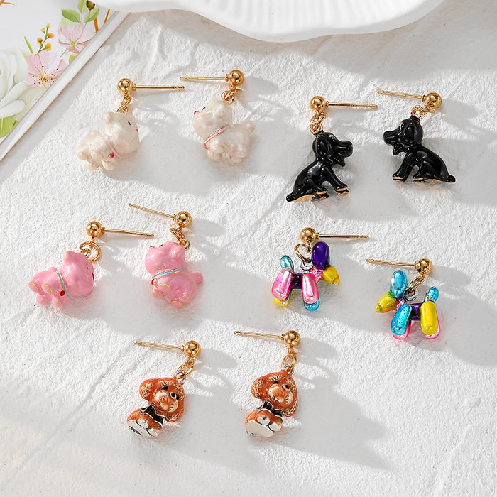 Enamel Puppy Dog Stud Earrings Gold Posts 5 Color Styles
