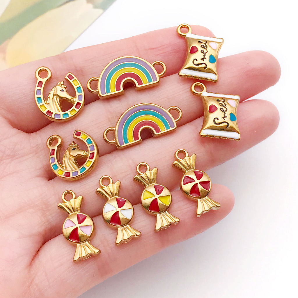 Enamel Stainless Steel Bow Candy Cowboy Horse Head Butterfly Charm Pendant for Necklace Keychain