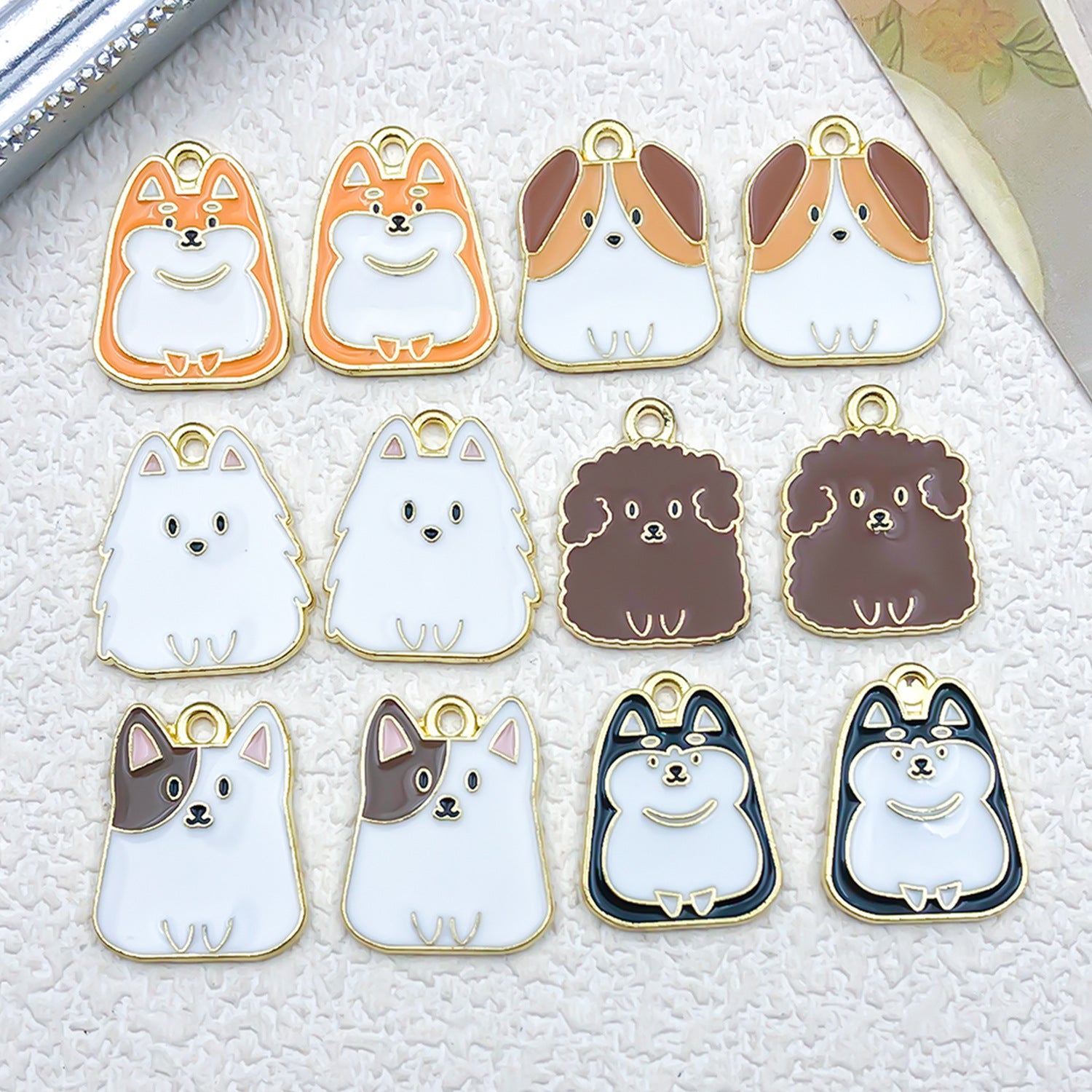 Zinc Alloy Enamel Cartoon Dog Charm Pendant for DIY Keychain Necklace Bracelet