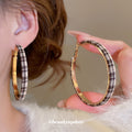 Plaid Fabric Covered Round Hoop Statement Earrings view 3