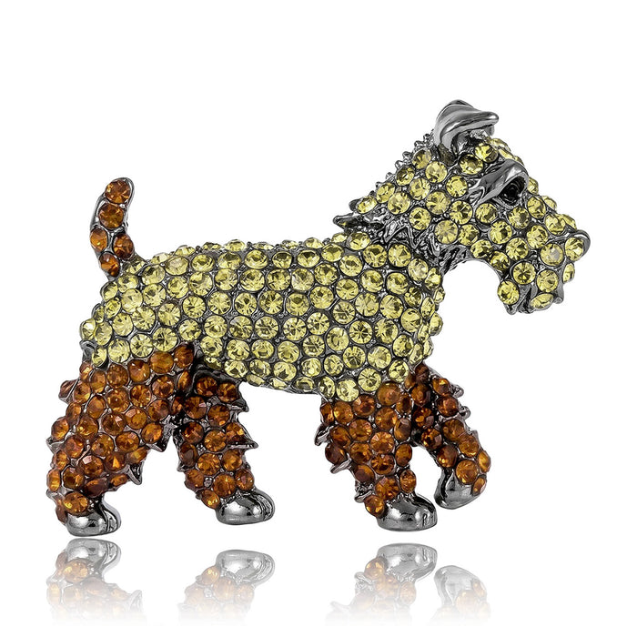 Rhinestone Schnauzer Dog Brooch Amber Multicolor and Grey