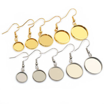 Round Bezel Fishhook Earring Findings in Gold and Silver Tones