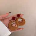Ivory and Brown Double Ring Drop Statement Earrings view 7