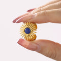 Gold Sunburst Open Rings Colored Cabochon Centers Adjustable view 3