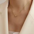 Gold Barrel CZ Pendant Necklace and Hoop Earrings Set view 6
