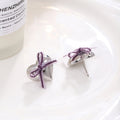 Silver Heart Stud Earrings with Sheer Ribbon Bows Three Colors view 3