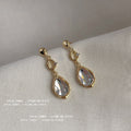 Gold-Tone Teardrop Glass Drop Earrings Clear CZ Accents view 3