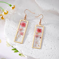 Rectangular Gold Frame Resin Dried Flower Earrings 7 Styles view 2