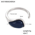 Open Band Teardrop Dark Blue Resin Ring Gold Steel view 7