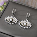 Gold and Silver Tone Crystal Pearl Evil Eye Huggie Earrings view 7