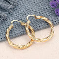 Gold Tone Twisted Spiral Round Hoop Earrings Metal Pair view 3