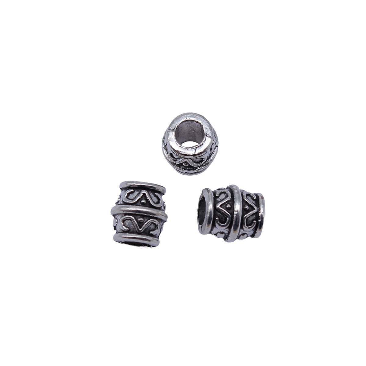 8.1x7.7x7.7mm 1.1g Antique Silver Zinc Alloy Carved Round Large Hole Spacer Beads for DIY Bracelet Jewelry