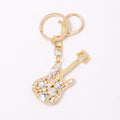 Clear Rhinestone Electric Guitar Keychain Gold Clasp Ring view 4
