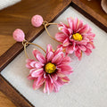 Fabric Daisy Hoop Drop Earrings in Four Colors Decorative Jewelry view 6