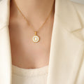 Gold Round Mother Of Pearl Initial Letter Pendant Necklace view 12