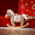 Gold Tone Crystal Rocking Horse Keychains with Braided Straps view 11
