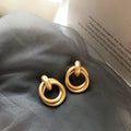 Matte Gold Double Circle Stud Earrings Jewelry Pair view 3