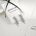 Silver Cascading Leaf Clear Look Long Stud Earrings view 1