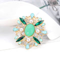 Green Gold Tone Flower Pearl Look Resin Metal Brooch Pin view 4