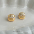 Gold-Tone Textured Square Stud Earrings Baguette Band view 3