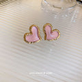 Sculpted Heart Stud Earrings In Pink And White With Polished Metal Tone Details view 6