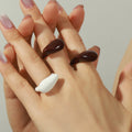 Gold Open Teardrop Enamel Rings White And Burgundy view 1