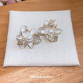 White Flower Stud Earrings with Clear Crystal Petals view 2