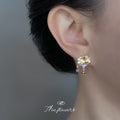 Gold Tone Purple Cocktail Glass Pearl And Clear Stone Stud Earrings view 2