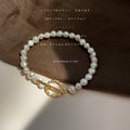 Irregular White Pearl Bracelet With Gold Tone Round Toggle Clasp view 2