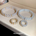 Double Row Pearl Bracelets and Matching Pearl Band Rings view 2