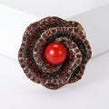 Rhinestone Rose Flower Brooch Pearl Center Two Color Styles view 2