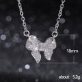 Pave CZ Bow Pendant Necklace Rose Gold Silver Gold Tones view 4