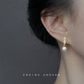 Gold-Tone Crown Marquise Clear Stone Pearl Drop Earrings view 2