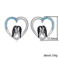 Silver Tone Penguin Heart Stud Earrings With Blue Crystal Arcs view 3