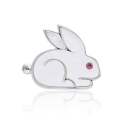Close-up product view showing the colors and surface details of the white enamel rabbit brooch