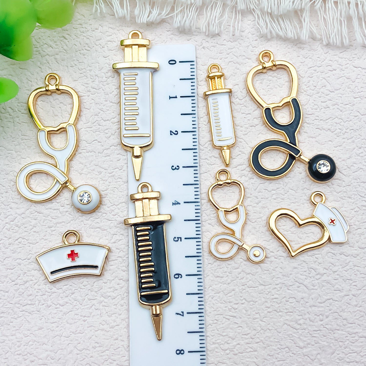 Zinc Alloy Doctor Nurse Hat Syringe Stethoscope Nurse Cap Charm Pendant for DIY Jewelry Making
