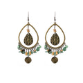 Antique Bronze Green Bead Teardrop Chandelier Hoop Earrings view 5