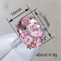 Oversized Pink Oval Solitaire Pave Ring In Silver Tone view 4