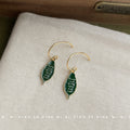 Gold Hook Enamel Avocado Leaf Pearl Frame Drop Earrings view 8