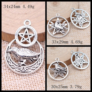 Raven Moon and Pentagram Metal Pendants in Ten Variations