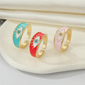 Gold Tone Colorful Enamel Lash Eye Adjustable Band Rings view 1