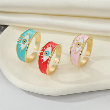 Gold Tone Colorful Lash Eye Adjustable Band Rings