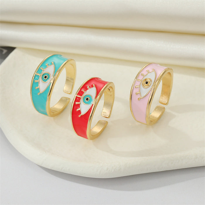 Gold Tone Colorful Enamel Lash Eye Adjustable Band Rings