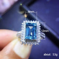 Blue Emerald Cut Halo Crystal Ring in Polished Metal view 5