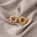 Gold Intertwined Triple Wire Knot Round Stud Earrings view 2