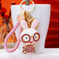 Crystal Eyeglass Rabbit Keychains in Plain Cord and Loop Options view 6