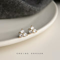Gold-Tone Mini Three Clear Stone Triangle Cluster Stud Earrings view 4